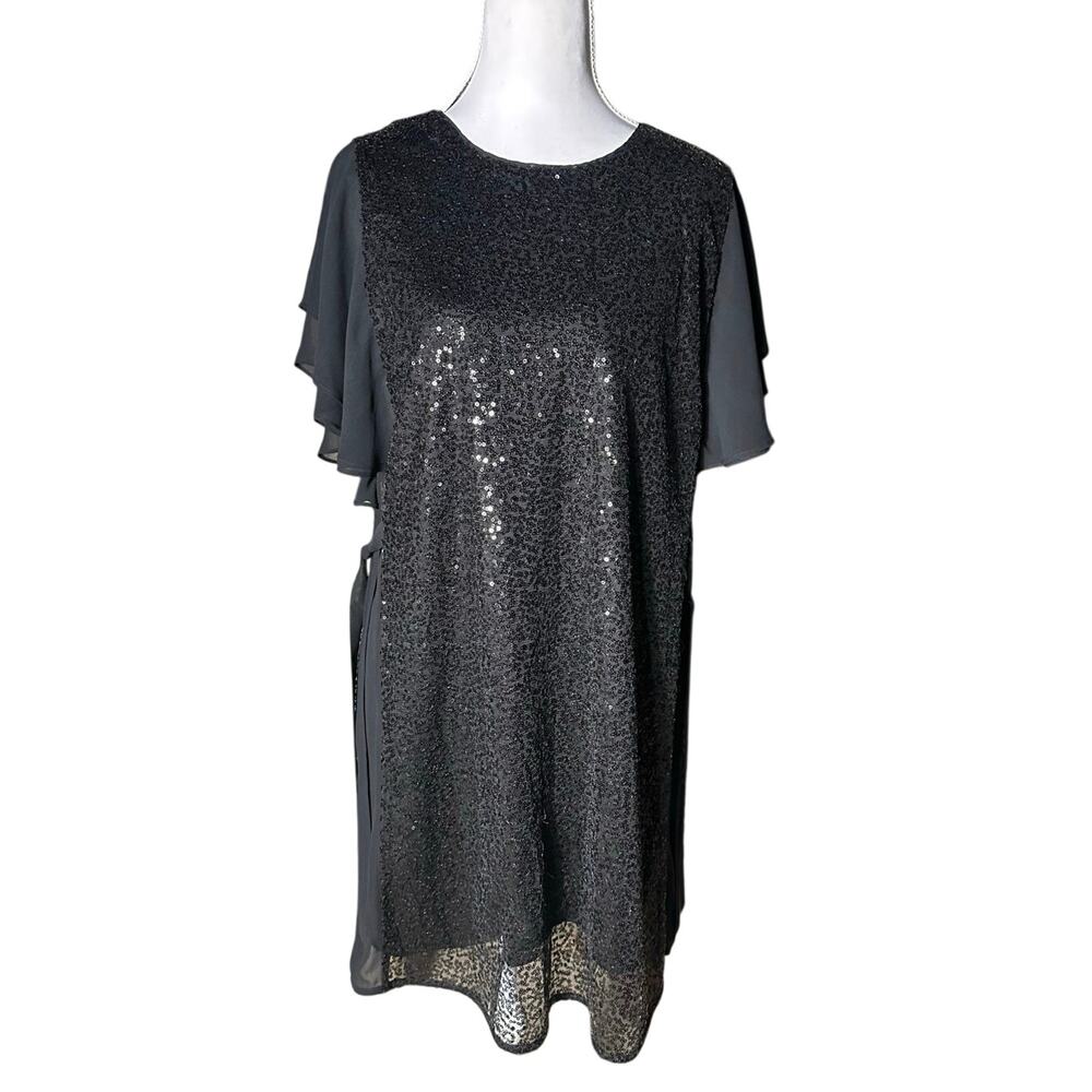 Laundry 10p Black Sequin Midi Shift Cocktail Wedding Formal NWT Party Dress